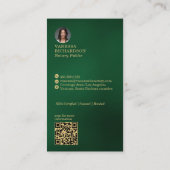 Carte De Visite Classic Green Crossed Pens Notaire QR Code (Dos)