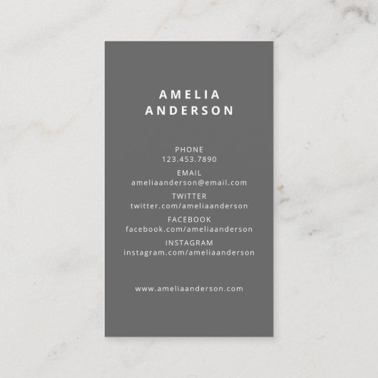 Carte De Visite Classic Grey White Typographie Photo Graduation (Dos)