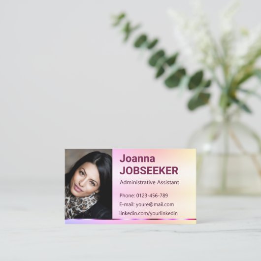 Carte De Visite Classic Job Seeker Rainbow Ombre Elegant Rose Gold (Debout devant)