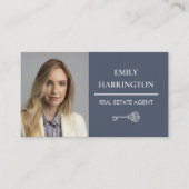 Carte De Visite Classic Key QR Code Gray Real Estate Agent (Devant)
