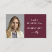 Carte De Visite Classic Key QR Code Maroon Real Estate Agent (Devant)