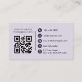 Carte De Visite Classic Key QR Code Purple Real Estate Agent (Dos)