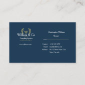 Carte De Visite Classic Laurel Wreath Navy Blue Gold Monogramme (Dos)