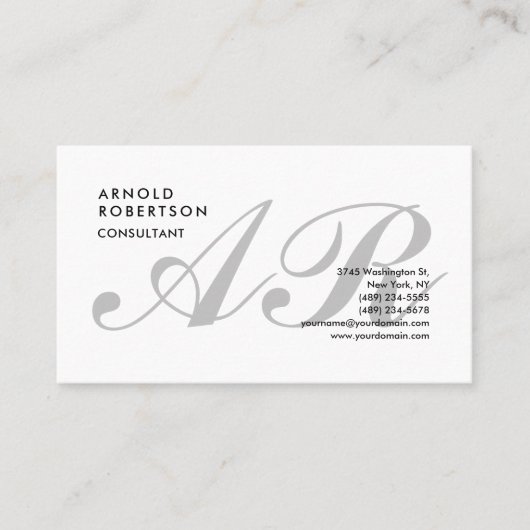 Carte De Visite Classic Monogramme Plain Trendy Professional (Devant)