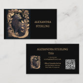 Carte De Visite Classic Noir Golden Art Nouveau Profil Chat (Devant / Derrière)