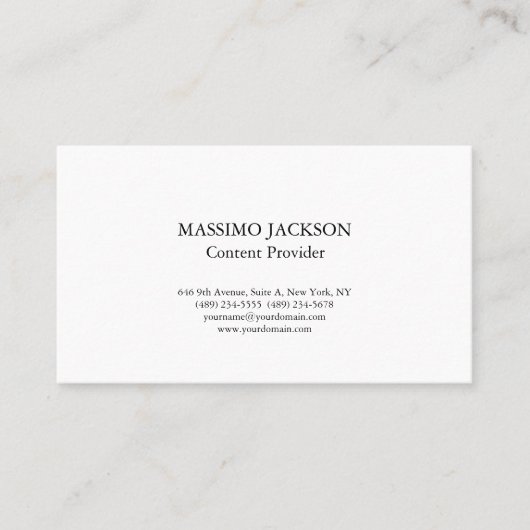 Carte De Visite Classic Plain White Simple Professional Minimalist (Devant)