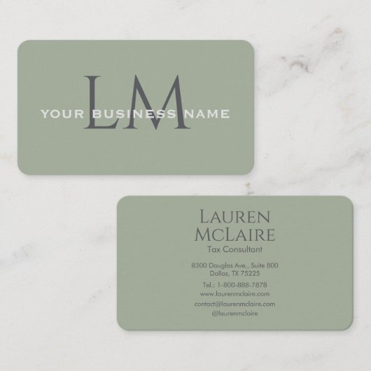 Carte De Visite Classic Sage Green Monogram Branding (Devant / Derrière)