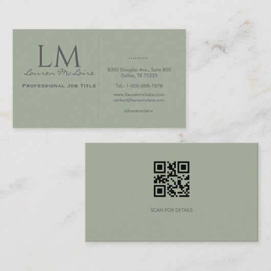 Carte De Visite Classic Sage Green QR Code Business Branding (Devant / Derrière)