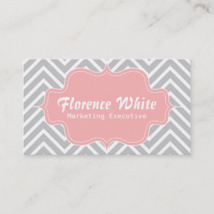 Carte De Visite Classieux et Élégant, motif chevron gris et blanc