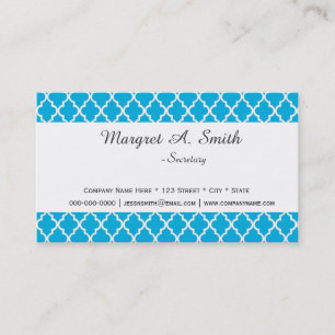 Carte De Visite Classique aqua bleu quatrefoil professionnel