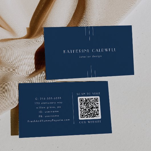 Carte de visite classique Art Déco bleu marine ave