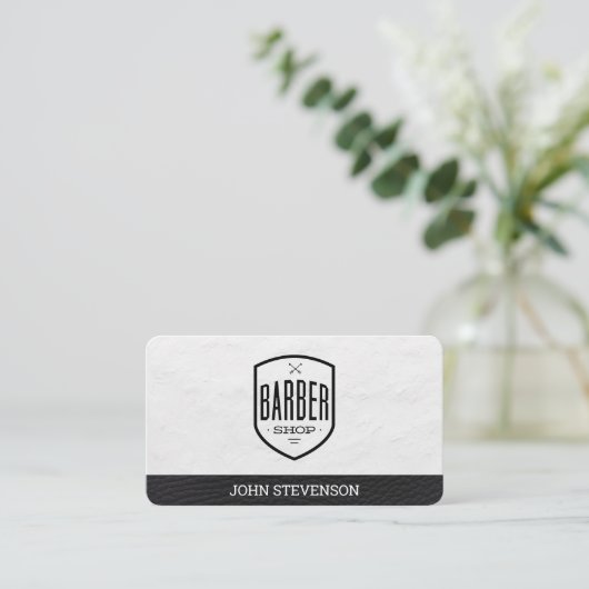 Carte De Visite Classique | Barber Shop | Découpe en cuir (Debout devant)
