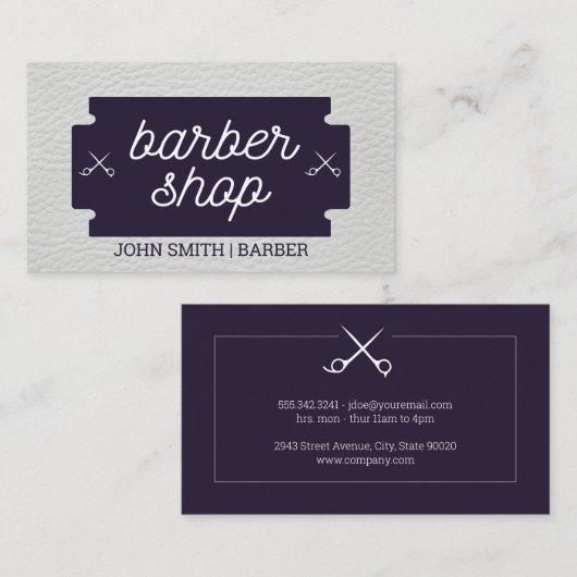 Carte De Visite Classique | Barber Shop | Découpe en cuir | Barre (Devant / Derrière)