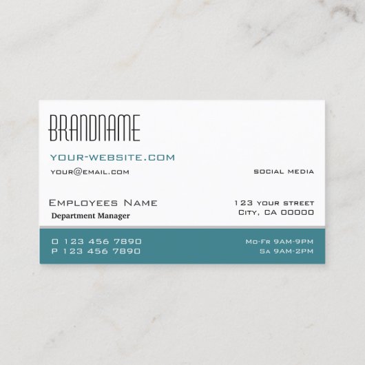 Carte De Visite Classique Blanc Turquoise Design Simple et profess (Dos)