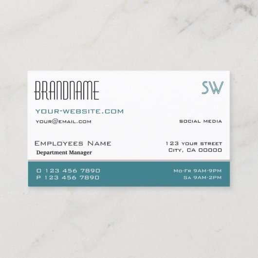 Carte De Visite Classique Blanc Turquoise élégant Simple avec Mono (Dos)