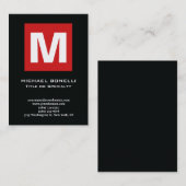 Carte De Visite Classique de monogramme blanc noir rouge tendance (Devant / Derrière)