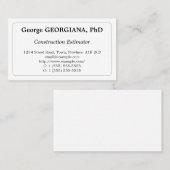 Carte de visite classique d'estimateur de (Devant / Derrière)