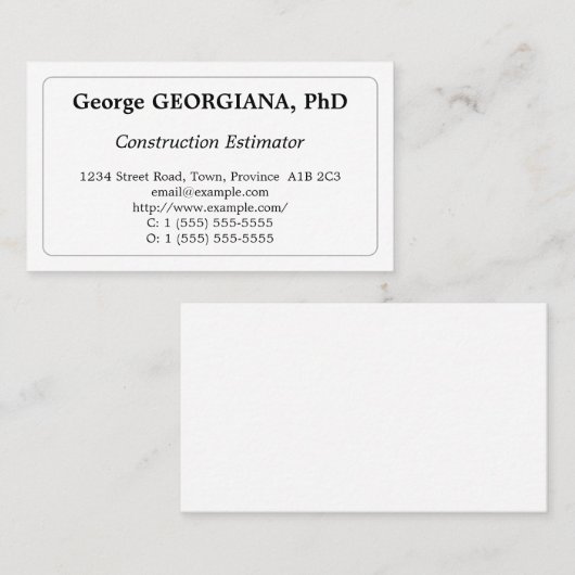 Carte de visite classique d'estimateur de (Devant / Derrière)