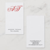 Carte de visite classique monogramme blanc (Devant / Derrière)