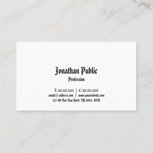 Carte De Visite Classique Nostalgale apparence simple professionne (Dos)