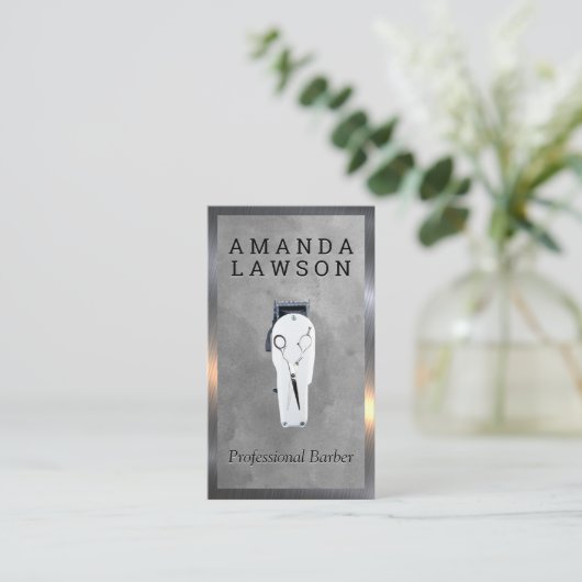 Carte De Visite Classique | Pince à cheveux et ciseaux | Code QR (Debout devant)