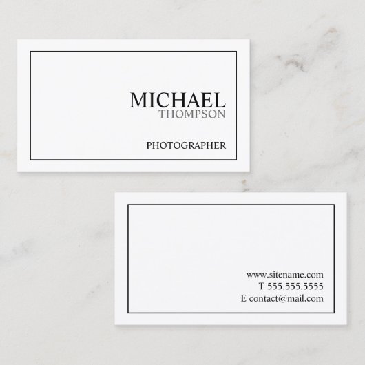 Carte De Visite Classique professionnel noir et blanc (Devant / Derrière)