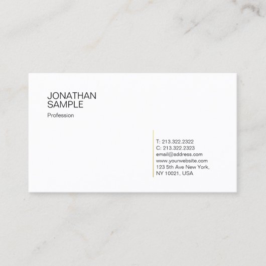 Carte De Visite Classique Simple Gold White Professional (Devant)
