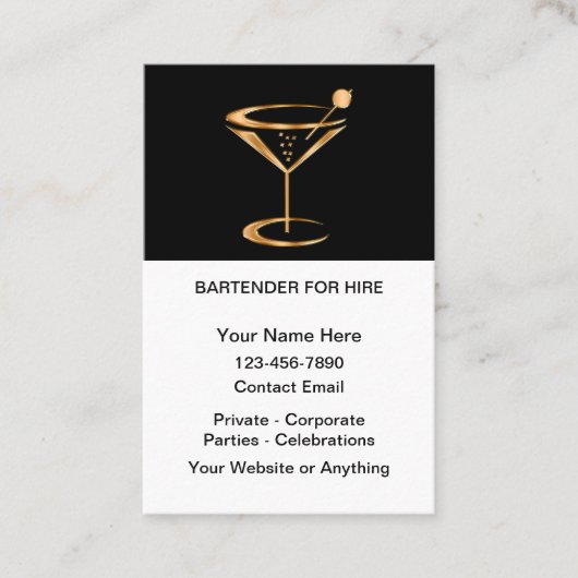 Carte De Visite Classy Bartender For Hire  (Devant)