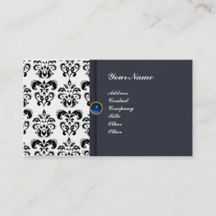 Carte De Visite CLASSY DAMASK MONOGRAM bleu saphir platine