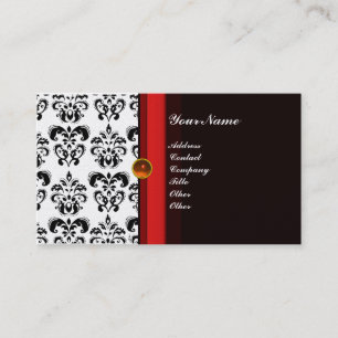 Carte De Visite CLASSY DAMASK MONOGRAM noir topaz orange platine
