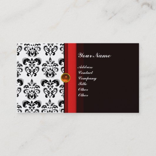 Carte De Visite CLASSY DAMASK MONOGRAM noir topaz orange platine (Devant)
