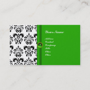 Carte De Visite CLASSY DAMASK MONOGRAM vert émeraude or