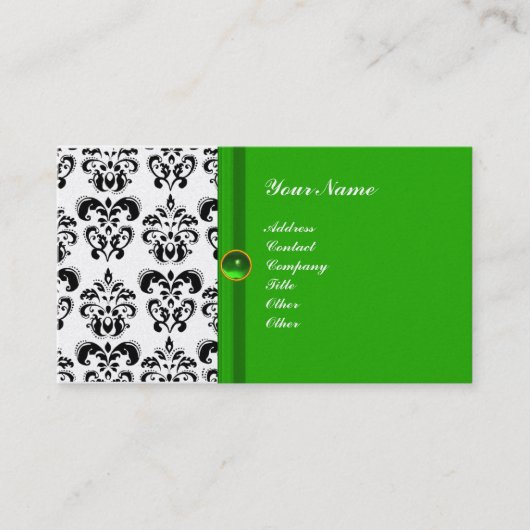 Carte De Visite CLASSY DAMASK MONOGRAM vert émeraude or (Devant)