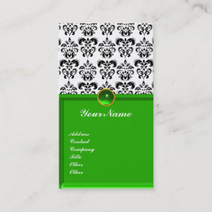 Carte De Visite CLASSY DAMASK MONOGRAM vert émeraude platine