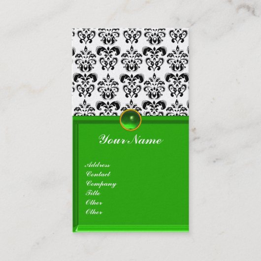 Carte De Visite CLASSY DAMASK MONOGRAM vert émeraude platine (Devant)