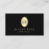 Carte De Visite Classy Elegant Black & Gold Shiny Oval Monogram (Devant)