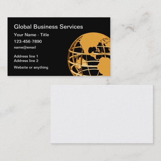 Carte De Visite Classy Gold Tone World Globe  (Devant / Derrière)