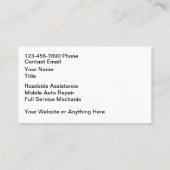 Carte De Visite Classy Modern Auto Mechanic Roadside Assistance (Dos)