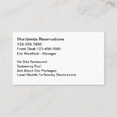 Carte De Visite Classy Modern Hotel Travel Business Cards (Dos)