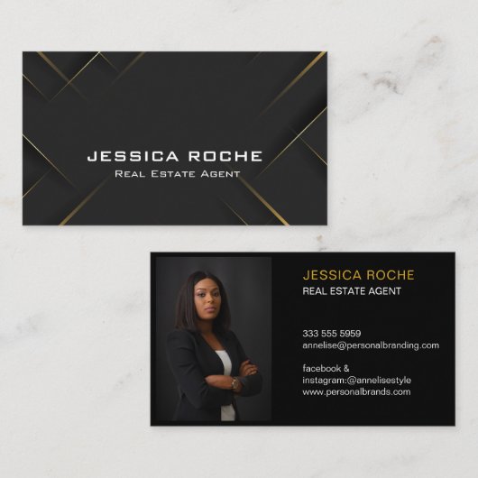 Carte De Visite Classy Moderne Marine Professionnelle Blue Gold Ph (Devant / Derrière)