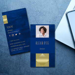 Carte De Visite Classy Moderne Marine Professionnelle Blue Gold Ph