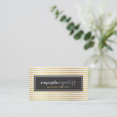 Carte De Visite CLASSY moderne rayure motif or feuille logo badge (Debout devant)