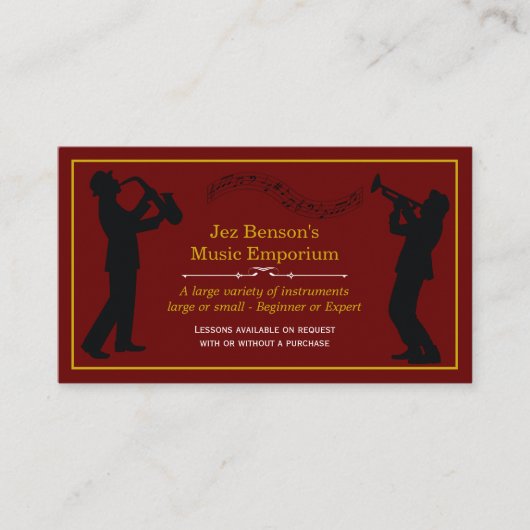 Carte De Visite Classy Music Store Gold Silhouettes (Devant)