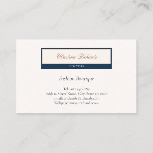 Carte De Visite Classy Navy Blue Ivory (Dos)