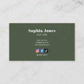 Carte De Visite Classy Rétro Minimal Médias sociaux Vert (Dos)