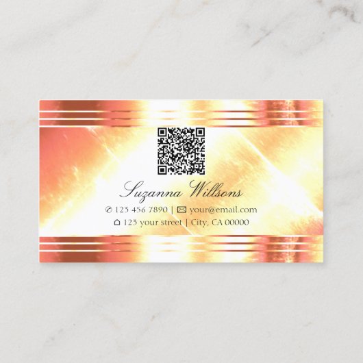 Carte De Visite Classy Shimmery Rose Gold avec QR Code Luxueux (Dos)