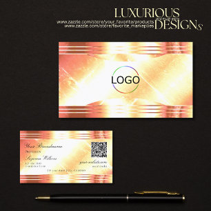 Carte De Visite Classy Shimmery Rose Gold Logo QR Code Luxueux