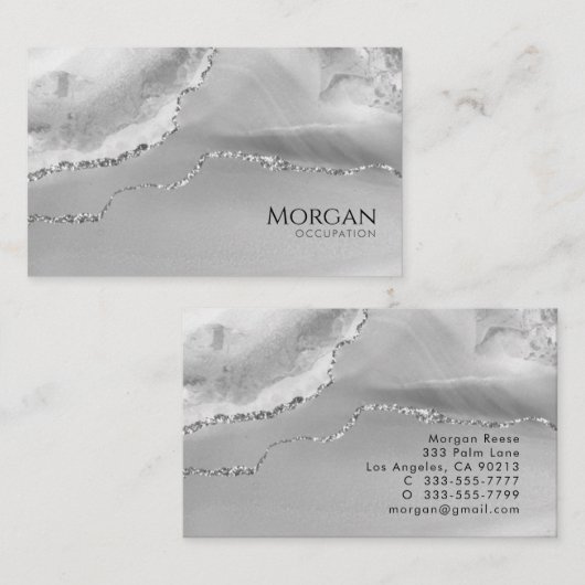 Carte De Visite Classy Silver Agate & Glitter (Devant / Derrière)