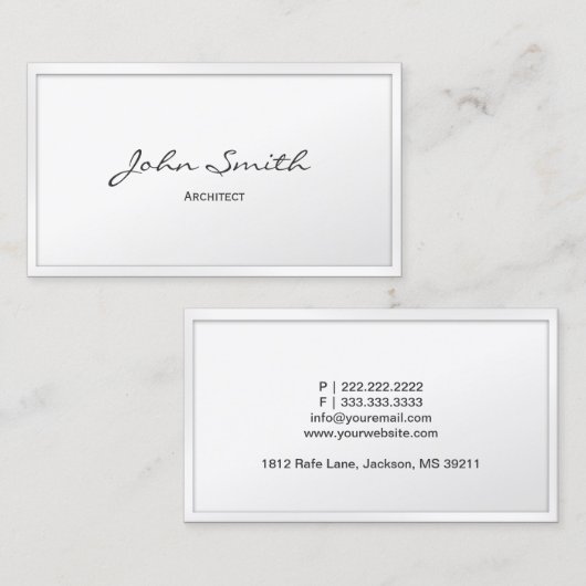 Carte de visite Classy White Border Architect (Devant / Derrière)
