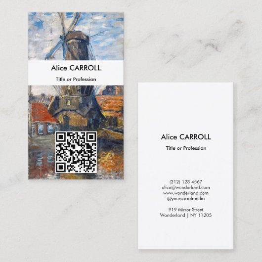 Carte De Visite Claude Monet - Windmill, Amsterdam - QR Code (Devant / Derrière)